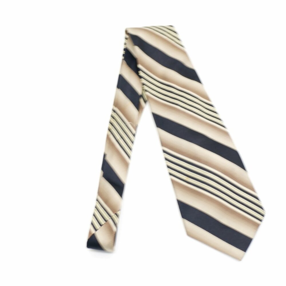 Pierre Cardin Black Tan Striped Woven Wide‎ Silk Tie - Picture 6 of 6